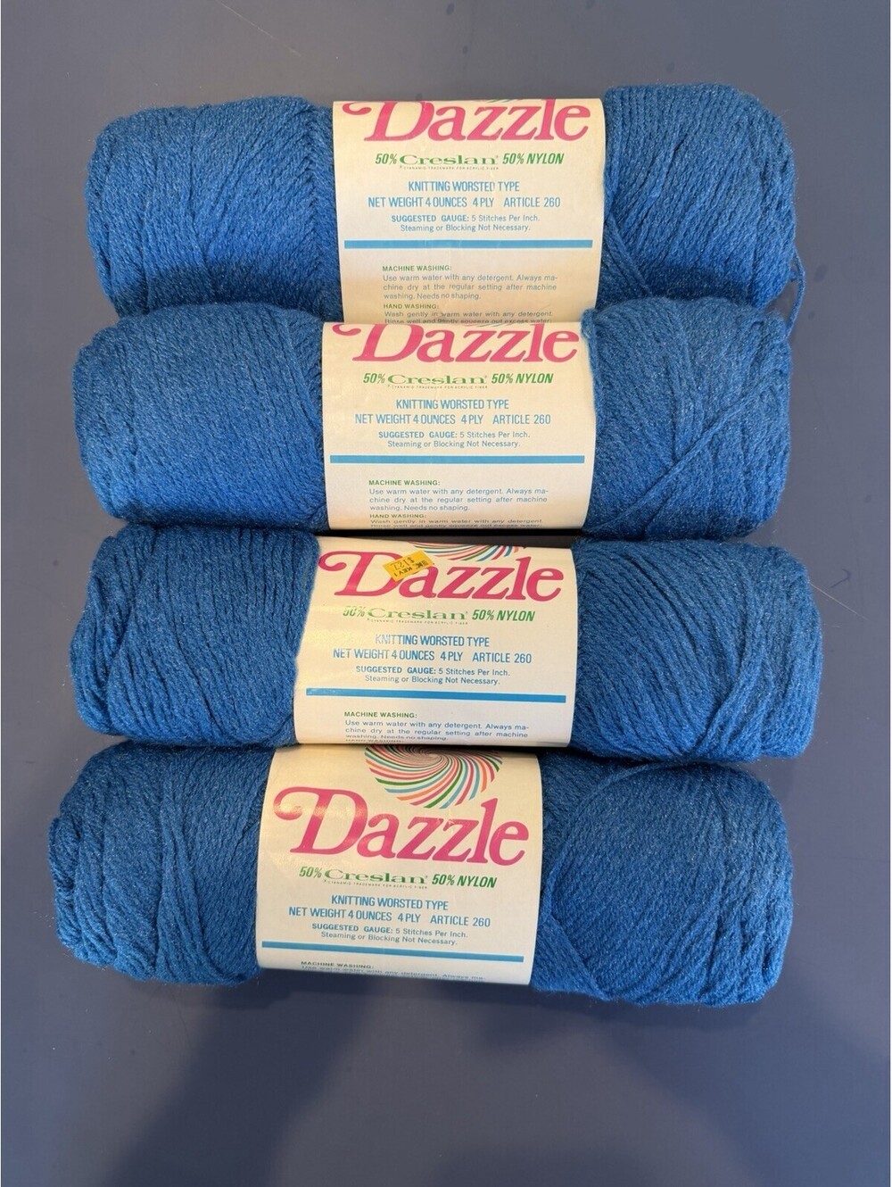 Vintage Dazzle 50% Nylon Yarn Teal Same Lot 4 Skeins New